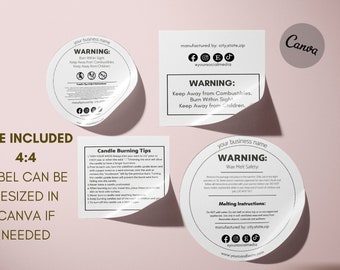 Candle Warning Label Template, Wax Melt Candle Label, Candle Safety Template, Printable Circle Candle Labels, DIY Editable Candle Canva Jar