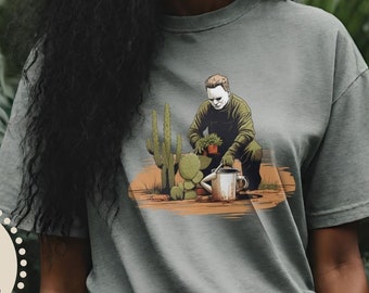 Michael Meyers Gardening Shirt, Ghost Shirt ,Halloween Mom Spooky Season shirt , Crazy Plant Lady,Gift for Plant Lover, Fall Comfort Colors