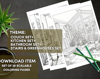 Houseplant Coloring Pages for Adults:"Crazy Plant Lady & places "bundle, Printable PDF with 38 Pages, Boho 70s Design, Digital Coloring Book