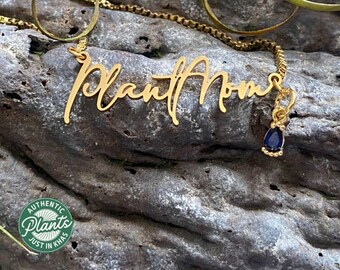 Plant Mom Necklace Birthstone Necklace, Dainty gold handmade jewelry, Botanical Fun Gardener Gifts ,Plant Lover jewelry gifts