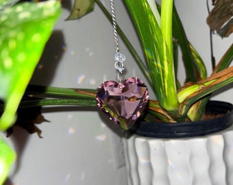 Pink Crystal Sun Catcher for Plants with Birth Flower Charm Rainbow Maker Heart Valentine,Plant Accessory, Gift for Her, Indoor Garden Decor