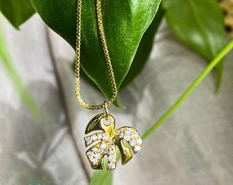 Plant Mom monstera Necklace , Dainty gold handmade jewelry Botanical Jewelry • Fun Gardener Gifts ,Plant Lover gift plant mom gift