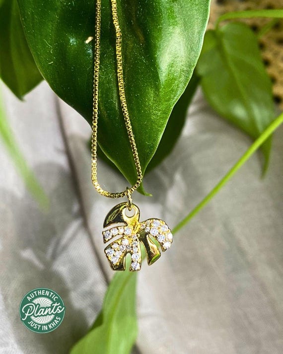 Plant Mom Monstera Necklace Dainty Gold Handmade Jewelry