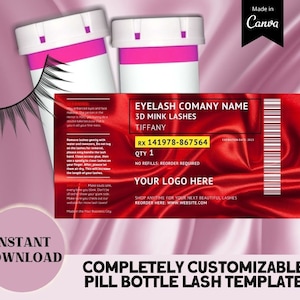 Etykieta na butelkę z rzęsami na święta, zimowe etykiety na recepty, opakowania na rzęsy, opakowania Eyelash Tech, butelka na tabletki z rzęsami | Canva