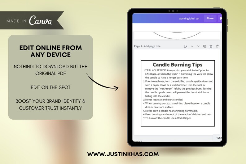 Candle Warning Label Template, Wax Melt Candle Label, Candle Safety Template, Printable Circle Candle Labels, DIY Editable Candle Canva Jar image 7