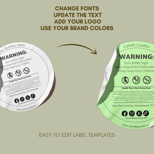 Candle Warning Label Template, Wax Melt Candle Label, Candle Safety Template, Printable Circle Candle Labels, DIY Editable Candle Canva Jar image 6