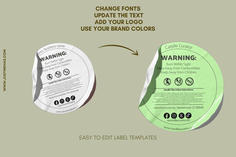 Candle Warning Label Template, Wax Melt Candle Label, Candle Safety Template, Printable Circle Candle Labels, DIY Editable Candle Canva Jar image 6