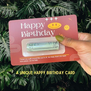 Argent carte plante, carte d'anniversaire pour les amoureux des plantes, idée cadeau, porte-monnaie rétro, porte-cartes, idées cadeaux | Plant Lady Mom des années 90