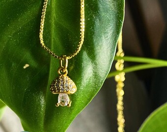 Plant Mom Mushroom Necklace , Dainty gold handmade jewelry Botanical Jewelry • Fun Gardener Gifts ,Plant Lover gift plant mom gift