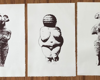 Trio of Goddesses. Silkscreen prints on rag/cotton paper