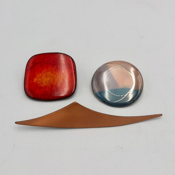 Vintage Choice of Mid-Century Modern Pin Brooch Brondsted Denmark Glazed Ceramic Danish Modernist Abstract / Kim Craftsmen Copper 1960s