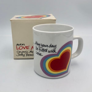 Vintage Love Mug by Avon Rainbow Heart Tea Coffee Mug includes Original Box 1983