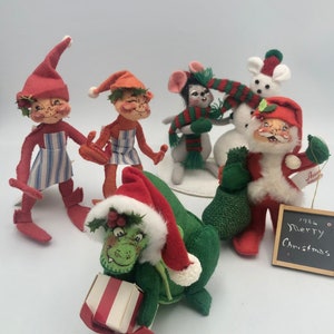 Vintage Choice of Annalee Christmas Dolls 5&quot; - 6&quot; Retired Annalee Mobilitee Dolls Elf Dragon Santa Mouse Made in New Hampshire USA