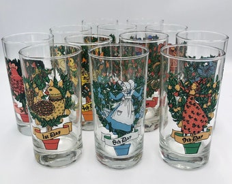 Vintage Choice of Retro 12 Days of Christmas Holiday Highball Collins Cocktail Glass Tumbler Replacement Pieces Anchor Hocking 1970's
