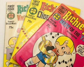 Vintage Set of 3 Richie Rich Comic Book Magazines Digest Winners Vacation Digest Best of the Years #1 First Issue 1977