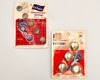 Vintage keuze aan knoppen PRIMS Bedek uw eigen metalen knoppen op originele kaarten