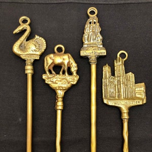 Vintage Set of 4 Brass Toasting Forks York Minster Mayflower Horse and Swan Fireplace Fire Pit Forks Collectible