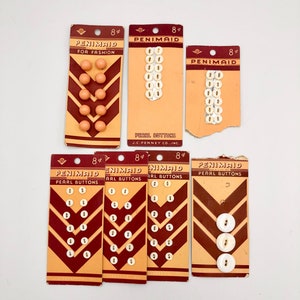Vintage Choice of Buttons PENIMAID on Original Cards Pearl Buttons