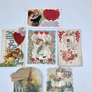 Conjunto antiguo de 6 postales temáticas victorianas de VALENTINE y tarjetas de felicitación Ephemera Scrap Book Display