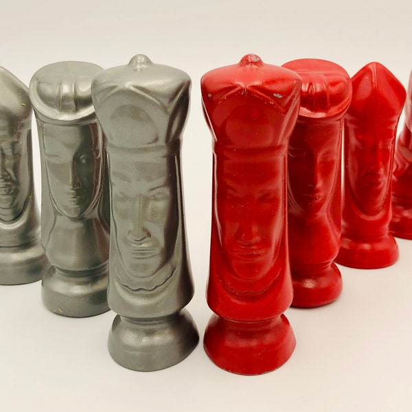 Vintage Choice of Duncan Chess Pieces Red and Silver Coated Resin (?) 4" Kings Board Not Included
