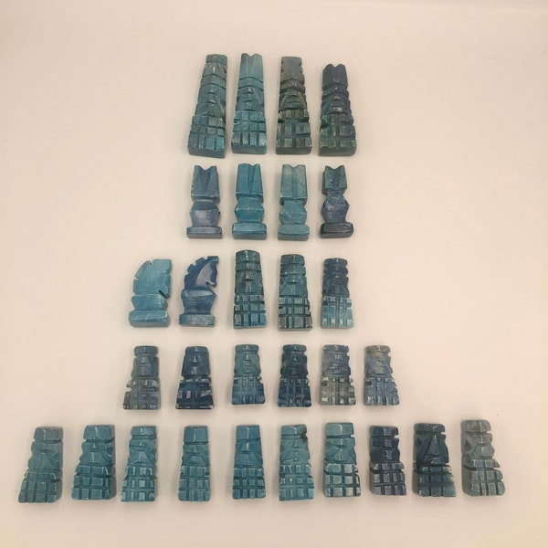 Vintage Choice of Chess Replacement Pieces Hand Carved Mexican Mayan Aztec Blue Stone SOME FLAWS See Description - Price for 1 Each