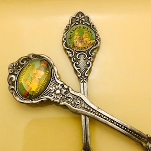 Vintage Set of 2 Spanish Mission Collectible Spoons San Xavier Mission Santa Barbara Mission
