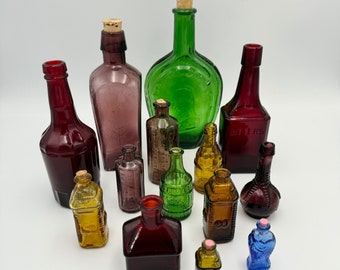 Vintage Choice of Wheaton Bottles Miniature Colored Glass Stamped Collectible Apothecary Reproductions Large Variety Available 1970's
