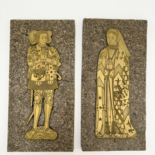 Vintage Pair of Brass Rubbing Plates - Sir Ralph Verney and Lady Elizabeth Verney - Westminster Abbey Souvenirs in Original Boxes - 1970s