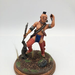 Hand Painted Native Iriquois Warrior EXQUISITELY PAINTED Warrior is 4&quot; Tall - Metal Alloy