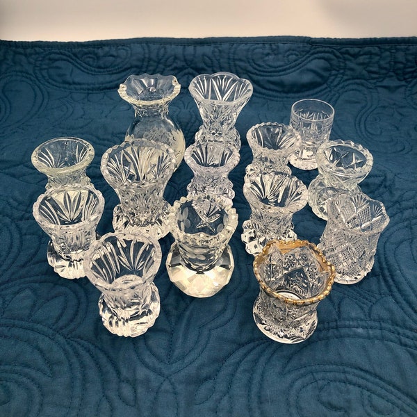 Vintage Choice of Glass Mini Bud Posy Violet Vases Cut Glass Sawtooth and Scalloped Edges Variety of Styles