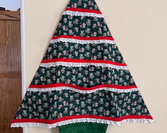 Vintage Christmas Card Holder Tree Wall Hanging Koala Bear Fabric 8 Pocket Handmade Holiday Decor 30 Inch