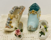 Vintage Set of Porcelain Shoes Heirlooms of Tomorrow Japan Germany Slippers Booties High Heels