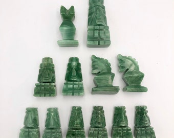 Vintage Choice of Chess Replacement Pieces Hand Carved Mexican Mayan Aztec Green Stone SOME FLAWS See Description - Price for 1 Each
