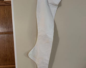 Vintage Extra Long White Christmas Stocking 30.5 Inch Lace Trim Muslin Fabric Oversized Primitive Holiday Decor