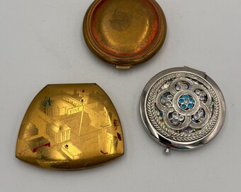 Choice of 1 - Vintage Makeup Compacts - Elgin American Hollywood Vine Gold Tone Le Montreux Paris Rhinestone Vanity