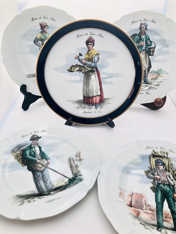 Conjunto vintage de platos de porcelana Metiers du Vieux Paris