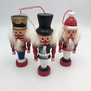 Vintage Set of 3 Wooden Nutcracker Ornaments - 4-3/4" Tall