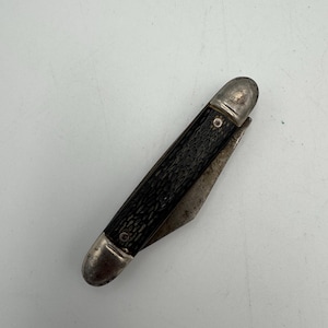 Vintage Grandfather Pocket Knife | 2-Blade Folding Jack Knife | Black Handle Utility Knife | Rustic Farmhouse Decor | Primitive Collectible
