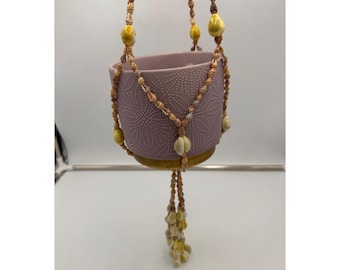 Vintage Hängeampel aus Muscheln, 97 cm (38 Zoll), Kaurimuschel-Pflanzenhänger, Küsten-Strand-Boho-Dekor