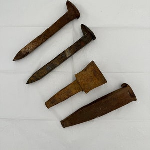 Vintage Set of 4 Railroad Spikes - Variety of Sizes and Styles - 5&quot; to 6-1/2&quot; - Heavy Iron