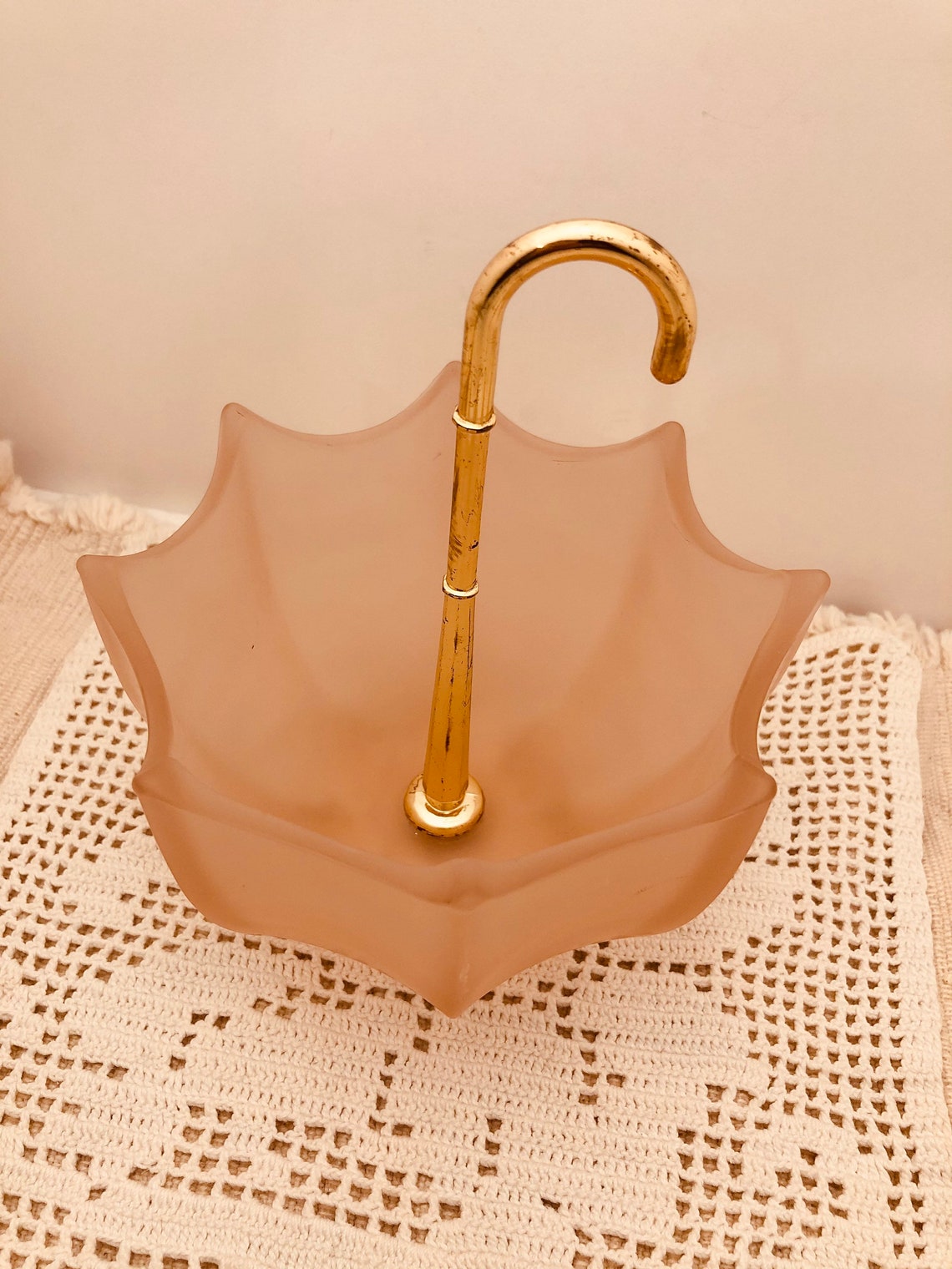 Vintage Candy Dish Umbrella Fenton Pink Satin Frosted Glass Etsy