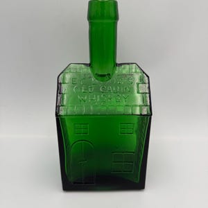 Vintage Large Wheaton Bottle - Reproduction 1840 EC Booz's Old Cabin Whiskey - 8" Tall - Green