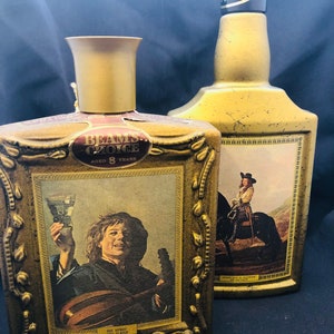Vintage Set of 2 Jim Beam Decanters The Merry Lute Player and Man on a Horse 1970s