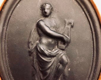 Vintage RARE Bas Relief Apollo Playing Lyre Oval Gold Frame Possibly Ebonite