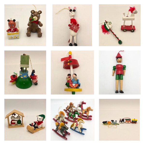 Vintage Choice of KIDS THEMED Wooden Christmas Ornaments - Kurt Adler Style - Some Damage Read Full Description