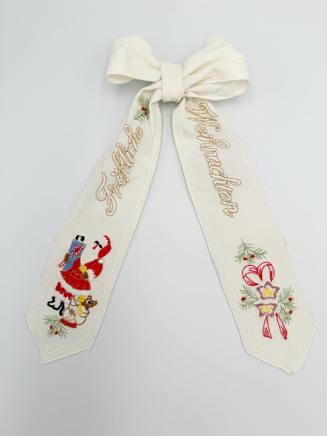 Vintage geborduurde kerststrik - Froliche Weihnachten - Vrolijk kerstfeest  in het Duits - Etsy België, image size:1080x1440