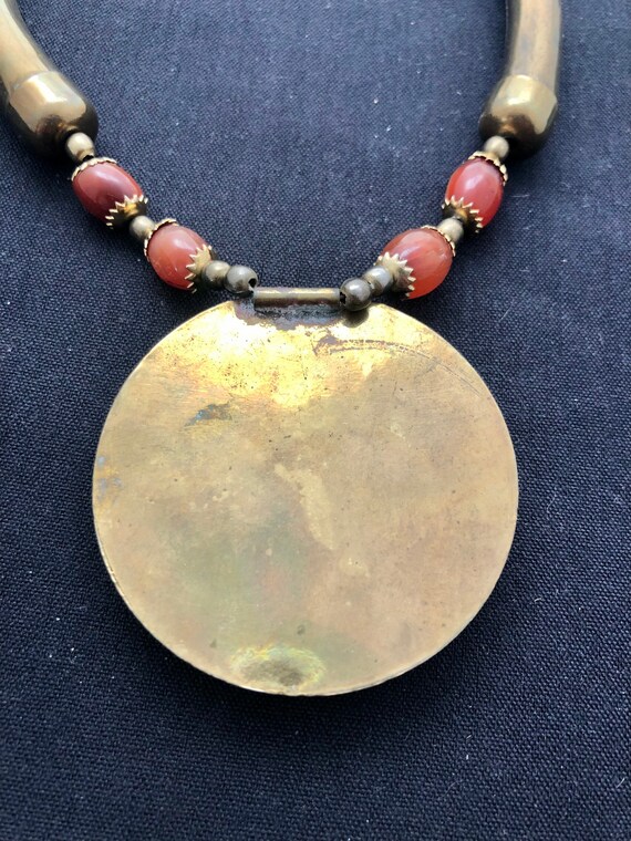 Collier Vintage En Laiton Avec Cabochon D'agate - Occasion En Bon état