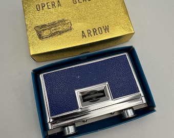 Vintage Arrow Opernfernglas 2,5x, hergestellt in Japan, blau-silberfarben, Originalverpackung