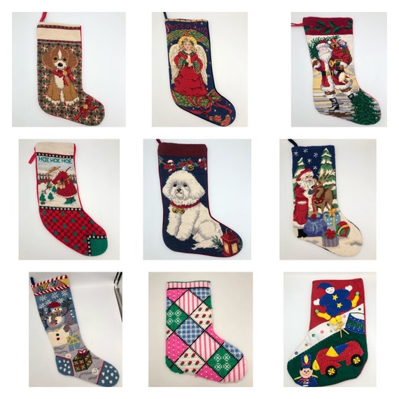 One* Vintage Wool & Cotton Christmas Needlepoint Stocking Sock
