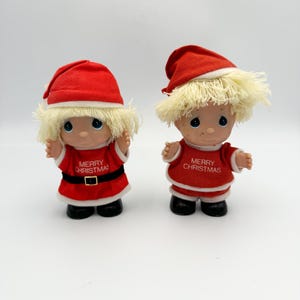Vintage ADORABLE Pair of Precious Moments Dolls - Merry Christmas - 5&quot; Tall - Enesco 1990s